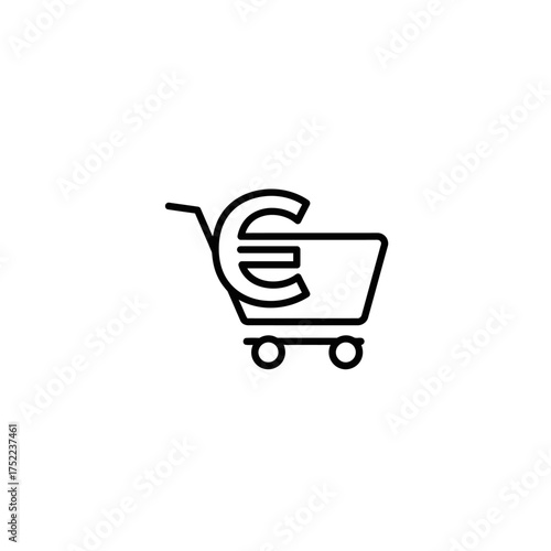 Shopping cart icon with euro symbol representing online commerce and transactions.