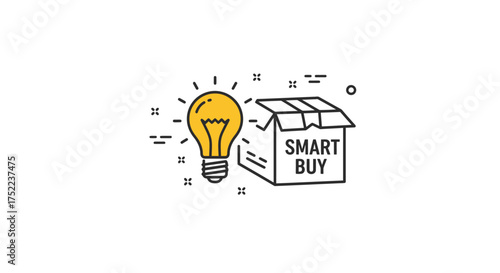 Smart Buy Idea Concept with Light Bulb and Open Box Illustration.