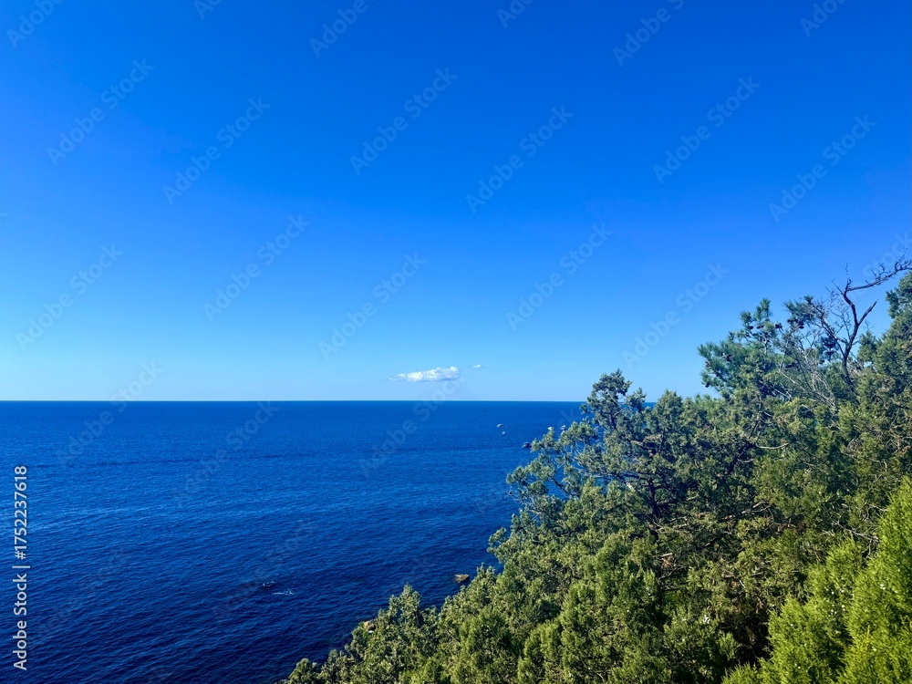 Obraz premium fantastic blue seascape, rocky sea coast, blue sea and blue sky