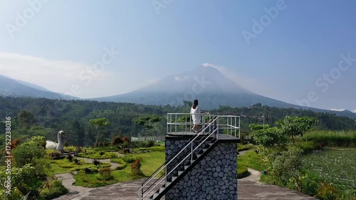 Scenic Mountain View from Observation Tower in Lush Green Landscape.