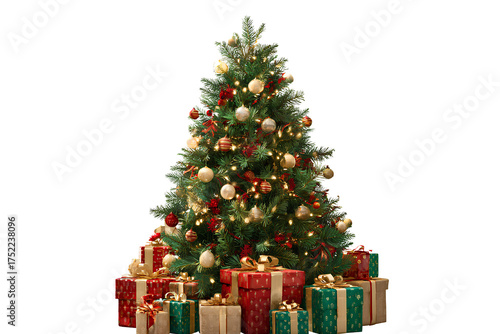 christmas tree with gifts isolated on a transparent