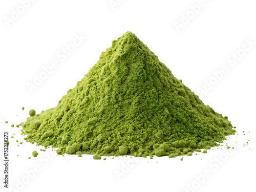 Vibrant Green Matcha Powder Pile Isolated on Black Background for Culinary and Health Enthusiasts Delightful Aroma and Texture