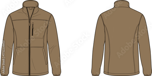 jacket zip high collar pocket chest zipper seam outdoor apparel garment clothing fashion textile template vector sketch illustration design pattern modern stylish rugged wardrobe prototype silhouettej