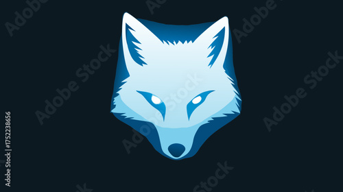 Modern blue fox head vector illustration, stylized minimalist design with glowing eyes, digital art concept on dark background