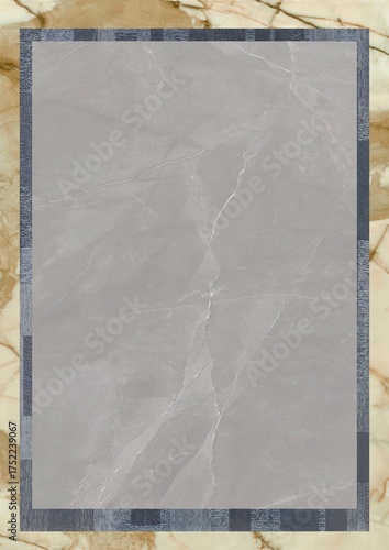 Gray marble surface with blue border frame on a textured background