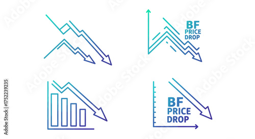 Black Friday Price Drop Four Graphic Representations of Declining Prices.