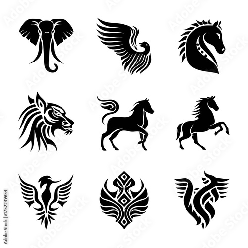 Mythical creatures and emblems an illustration