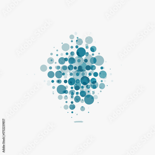 Abstract cluster of overlapping translucent blue and teal circles with varying sizes.
