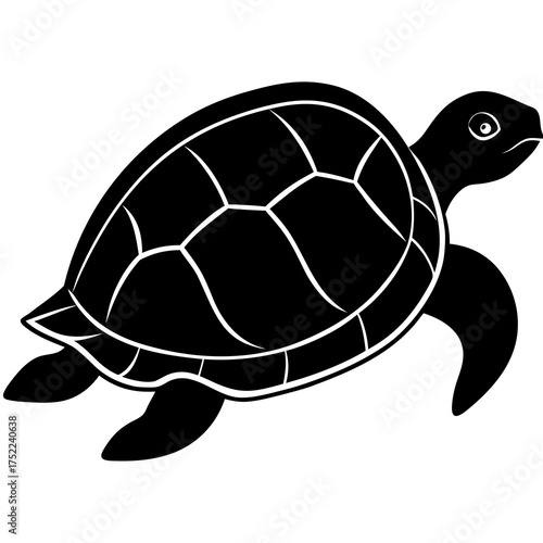 Simple black silhouette of a sea turtle with white outlines on a white background