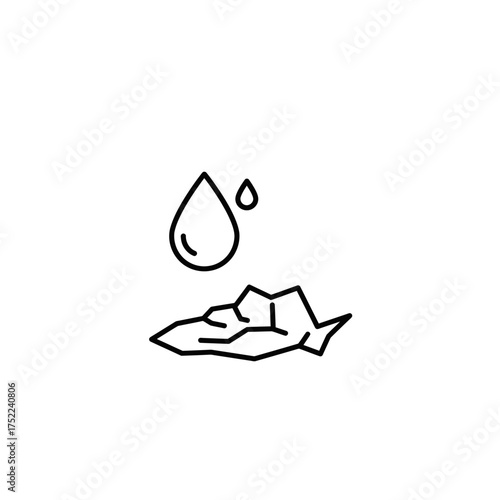 Minimalist line icon of a water drop and crumpled paper.