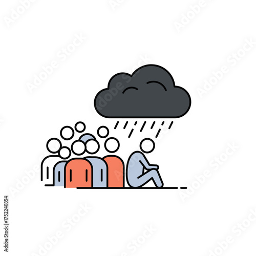 Person feeling sad and lonely in a crowd symbolizing depression and isolation.