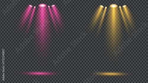 Spotlight Vector Light Set – Realistic Light Rays and Effects in Various Colors and Shades for Studio, Wall, Banner, Poster, and Advertising Design (PNG Format)