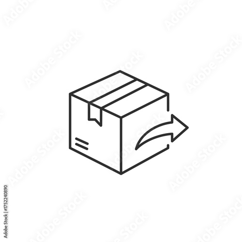 Shipping box with arrow indicating return or delivery of goods.