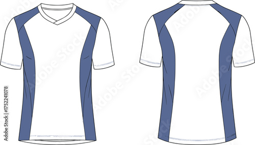 shirt athletic short sleeve v neck panel side shoulder contrast sporty activewear apparel garment clothing fashion textile template vector sketch illustration design pattern modern stylish wardrobe pr