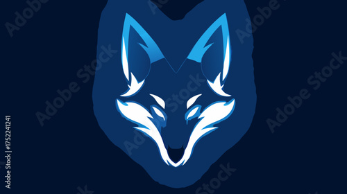 Modern stylized glowing blue fox head illustration. Abstract digital animal mascot icon with an energetic, sleek design on a dark background.