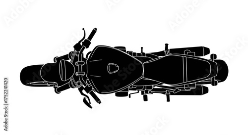 Top-down silhouette of a classic motorcycle against a white background, showcasing its iconic design and form.