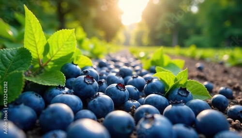 Sun-Drenched Blueberries Ready for Harvest Lush Garden Bounty of Plump, Ripe Berries Perfect for Pies and Jams