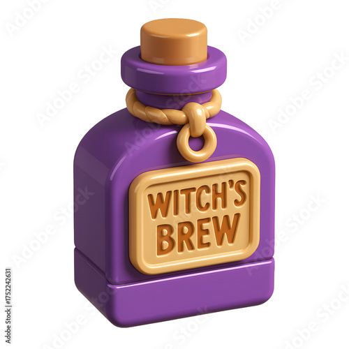 3D Purple potion bottle labeled “Witch’s Brew”