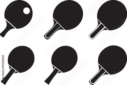 Seamless Pattern of Ping Pong Paddles in Solid Black Silhouett 