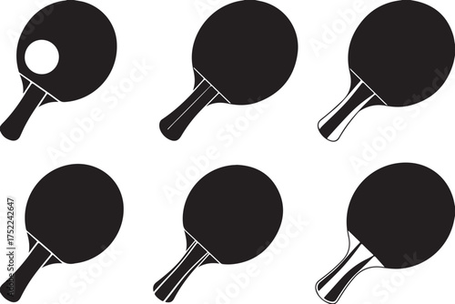 Seamless Pattern of Ping Pong Paddles in Solid Black Silhouett