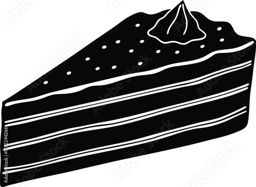 Flat Design Black and White Vector Art of Cake Wedge Symbol for Bakery Menu Clipart on transparent background