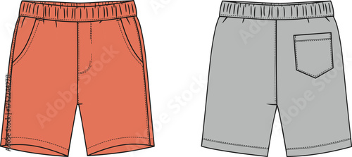 shorts elastic waistband pocket patch side casual apparel garment clothing fashion textile template vector sketch illustration design pattern fitted modern stylish classic wardrobe prototype silhouett