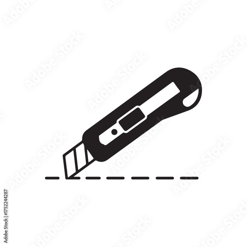Utility knife and cut line vector icon isolated on white background
