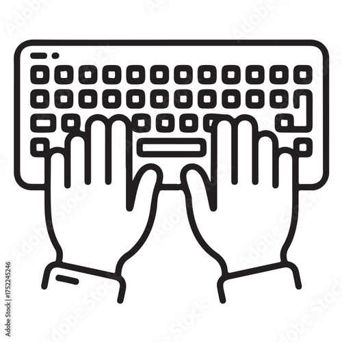 Typing on a computer keyboard with hands, isolated on white background