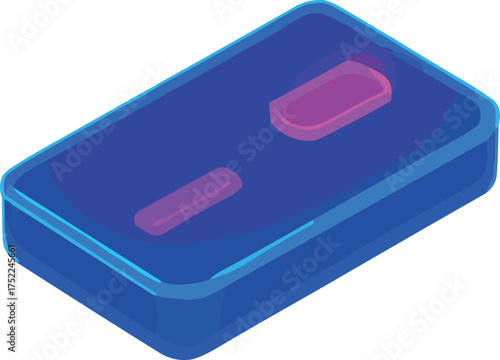 A neon isometric smartphone icon with glowing blue and pink accents, representing modern technology, digital communication, and futuristic mobile device aesthetics.