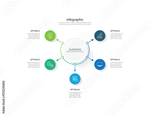 5 step business infographic template for presentation and marketing.