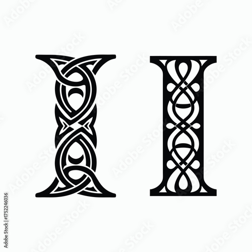 Decorative Letter I Ornamental Celtic Typography Pattern Vector Illustration