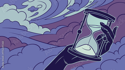 Hourglass time sand clock hand clouds deadline concept illustration design vector graphic art