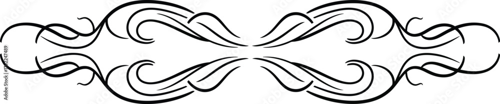 Obraz premium Horizontal Swirl Flourish with Curled Lines and Ornamental Details Isolated on White