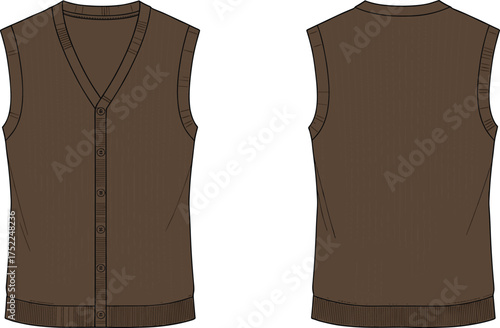vest sleeveless button vneck ribbed hem apparel garment clothing fashion textile template vector sketch illustration design pattern fitted casual modern stylish classic woven fabric tailoring wardrobe