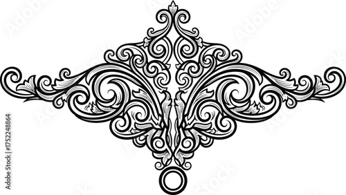 Ornament with Swirls and Floral Elements on White, Baroque Style Art