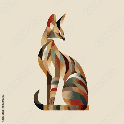 Geometric Cat Sitting Profile View