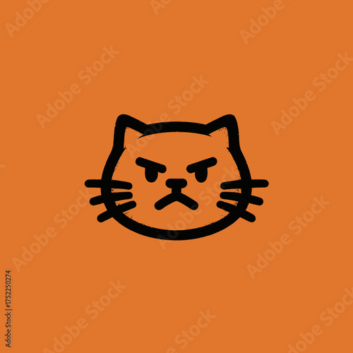 Grumpy cat face icon with black outline on orange background