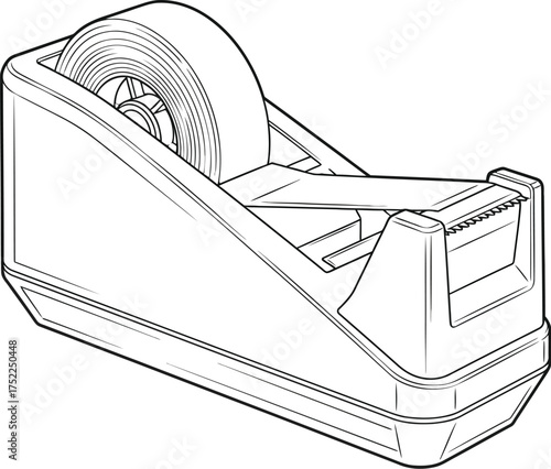 Black outline tape dispenser with tape on a white background