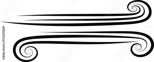 Ornate Swirls with Parallel Lines Black and White Decorative Flourish Design Elements
