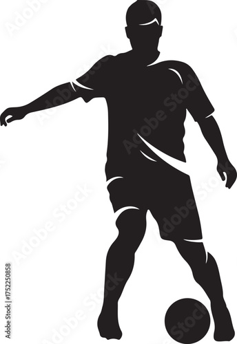 Soccer player dribbling a ball during a sports match silhouette
