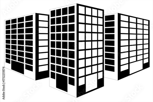 Building Icon. Black  and white vector illustration EPS 10 File isolated on white background.