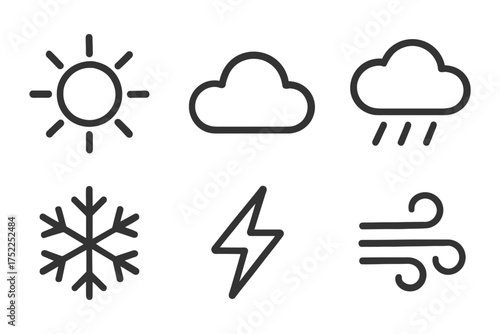 The weather icons show the different types of weather conditions. The sun icon represents sunny weather. Vector. 