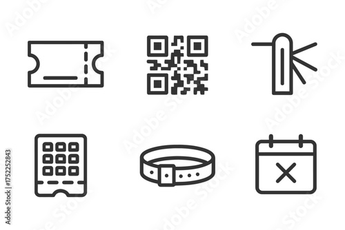 Ticket, qr code, ticket, qr code, ticket, qr code. These are the six icons. Vector. 
