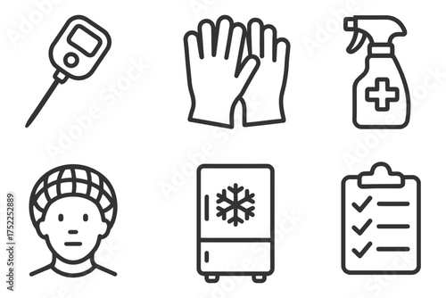 A man with a hat and a thermometer. The thermometer is on the left side of the image. Vector. 