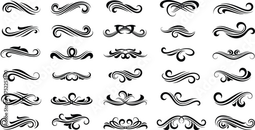 Set of Thirty Ornate Flourishes Decorative Swirls with Transparent Background