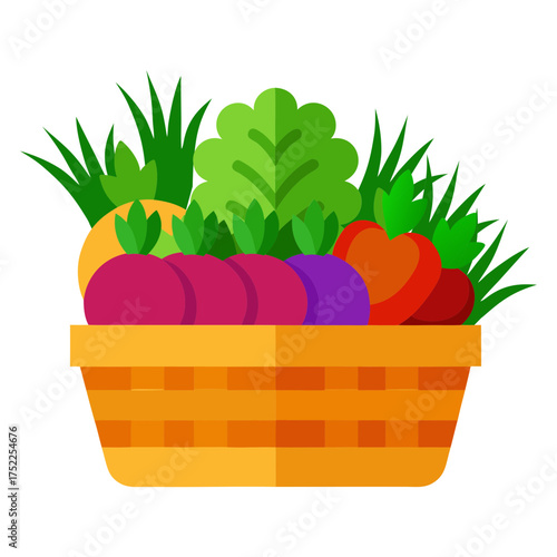 Vector art illustration of vegetables in a wicker basket