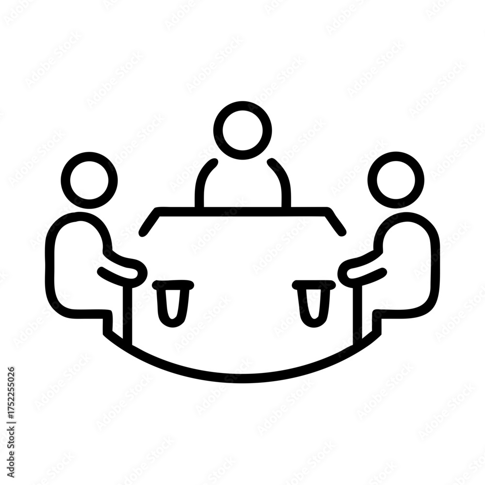 Fototapeta premium Illustration of a meeting with three people around a table