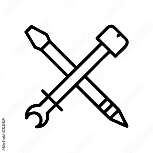 Crossed screwdriver and wrench, repair tools