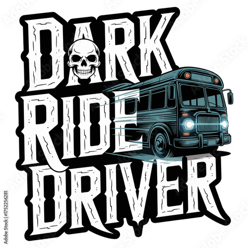 Dark Ride Driver Skull and Vintage Bus Illustration vector