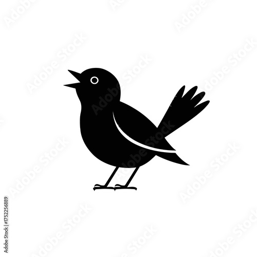 Black bird singing on white background